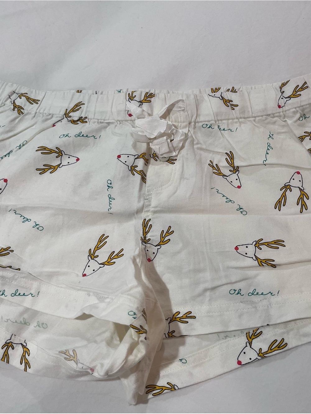 J Crew Women’s White Reindeer Print Lounge Shorts